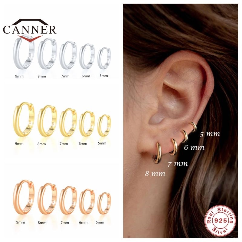 CANNER 5/6/7/8/9mm Real 925 Sterling Silver Hoop Earrings for Women Piercing Earings Round Circle Earring Jewelry pendientes - Charlie Dolly