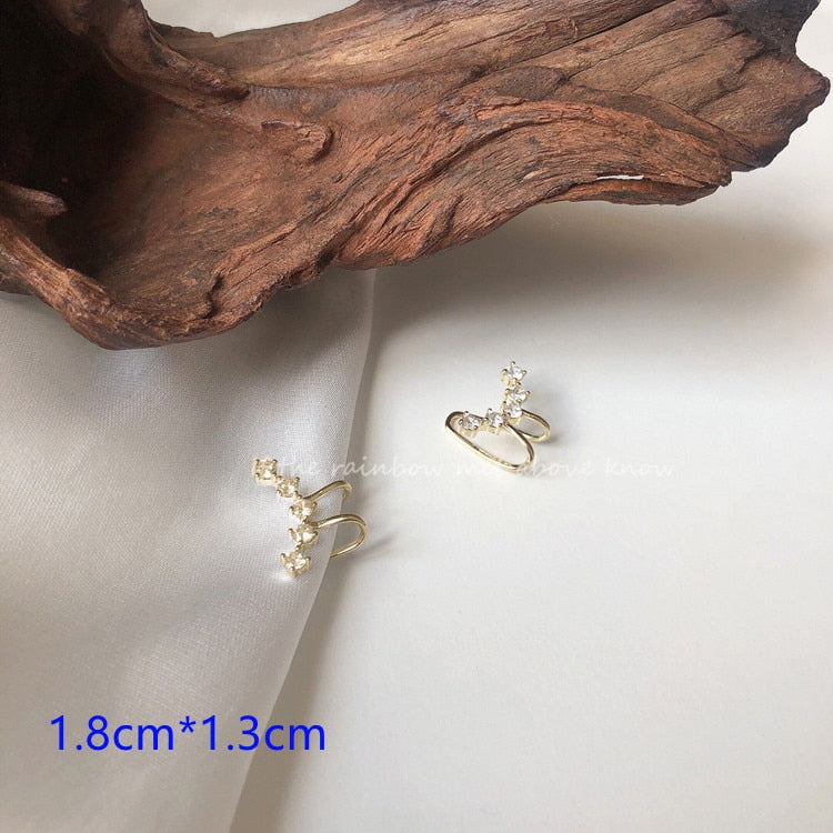 Korean Zircon Small Ear Cuff Set Ear Clips Vintage Gold Color Earcuff Cute Cartilage No Pierced Clip Earrings Women's Jewelry - Charlie Dolly