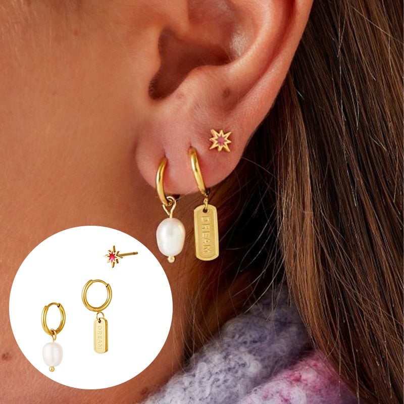 CANNER 3/4/5 pieces/set Small Simple Gold Color Cubic Zirconia Piercing Small Ear Stud Drop Earrings for Women Jewelry Gifts - Charlie Dolly