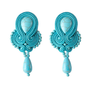 KpacoTa Soutache Jewelry Leather Drop Earrings Handmade Ethnic Boho Long Dangle Earring Women Gift colourful weaving blue purple