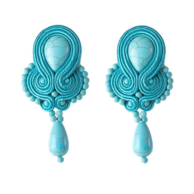 KpacoTa Soutache Jewelry Leather Drop Earrings Handmade Ethnic Boho Long Dangle Earring Women Gift colourful weaving blue purple