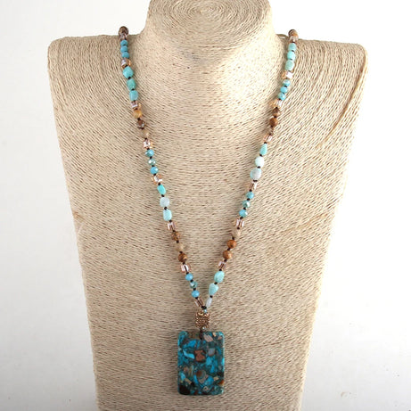 Fashion Bohemian Jewelry  Random Shape Natural Stones Crystal Knotte With Semi Precious Pendant Necklaces For Boho  Necklace - Charlie Dolly