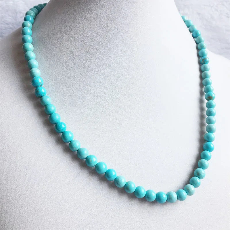 Blue Turquoise Round Bead Choker Necklace Jewelry