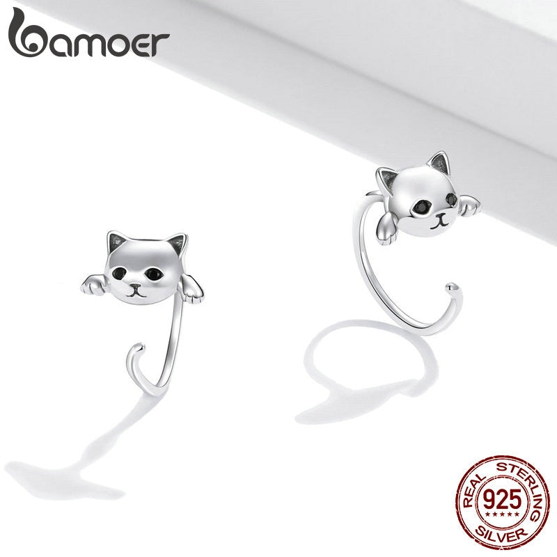BAMOER Genuine 925 Sterling Silver Minimalist Cute Tail Stud Earrings for Women Animal Fashion Jewelry Orecchini 4 Colors SCE965 - Charlie Dolly