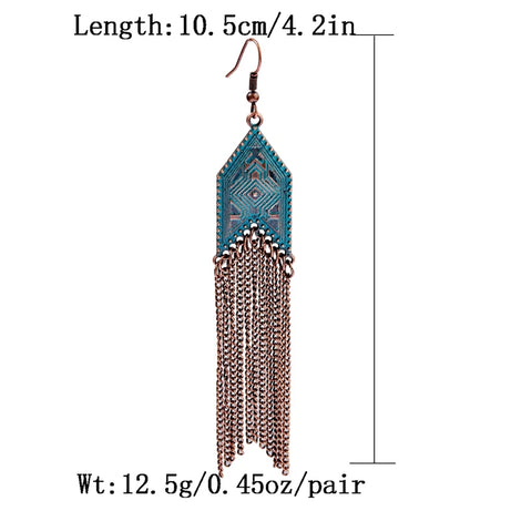 أقراط متدلية مصنوعة من سبائك البرونز العتيق للنساء أقراط Jhumka الهندية ذات سلسلة طويلة بوهو تريبل