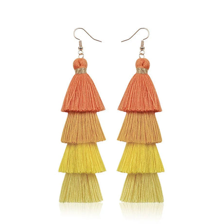 Four Layer Fringe Tassel Statement Earrings Jewelry