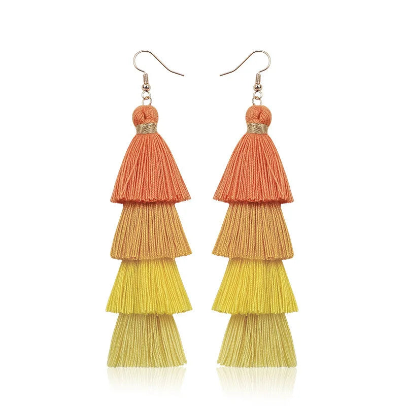 Boho Ethnic 4 Layered Tassel Drop Earrings For Women Long Fringe  Statement Dangle Earring Female Bohemian Jewelry Gift