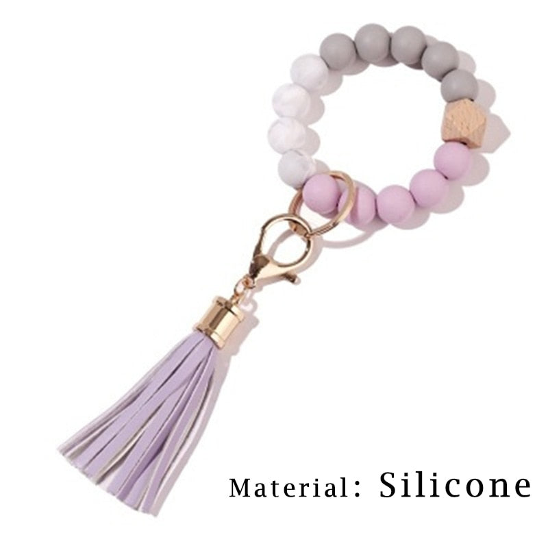 Silicone Keyring For Women Tassel Wood Beads Bracelet Keychain For Keys Multicolor Keychain Wholesale Accessories - Charlie Dolly