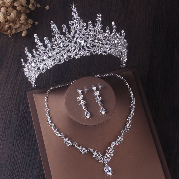 Gorgeous Silver Color Crystal Bridal Jewelry Sets Fashion Tiaras Crown Earrings Choker Necklace Women Wedding Dress Jewelry Set - Charlie Dolly