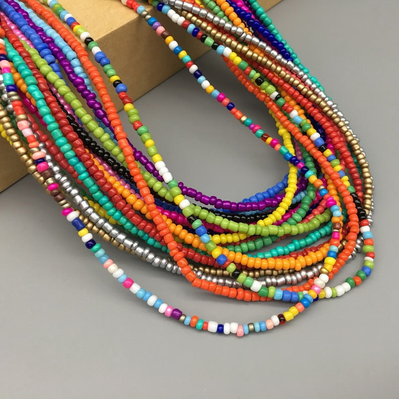 Simple Seed Beads Strand Necklace Women String Beaded Short women Necklace Jewelry 16 inches Chokers Necklace Gift - Charlie Dolly