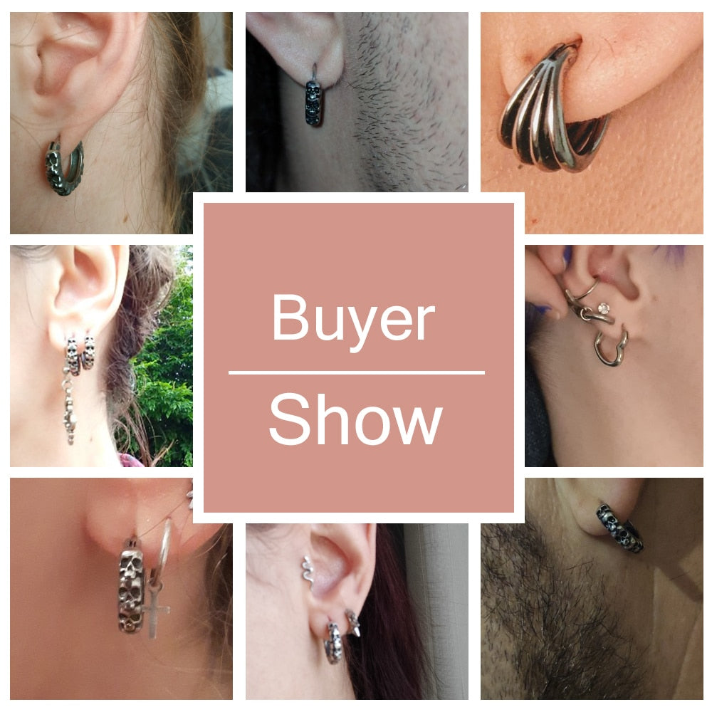 ZS 1 Pair Punk Rock Round Earrings Fashion Stainless Steel Ear Ring Skull Surgical Steel Earrings for Men Women Pop Ear Piercing - Charlie Dolly