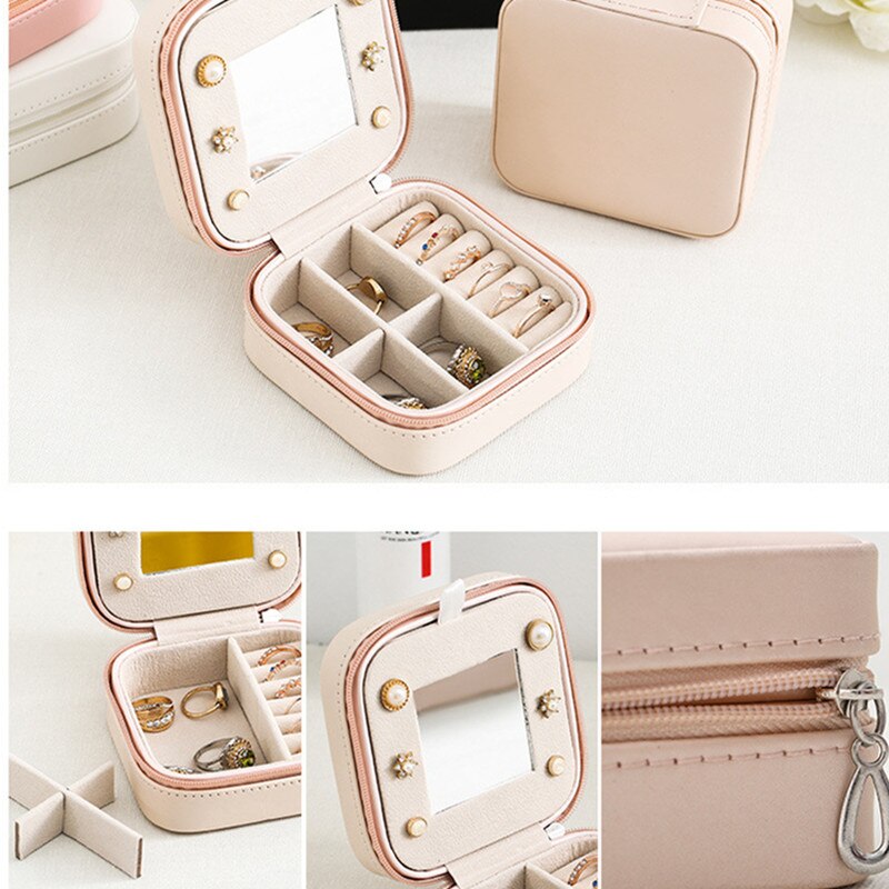 WE Small Exquisite Pink Black Jewelry Box Travel Jewelry Organizer Portable Storage Box Necklace Earring Ring Container Gifts - Charlie Dolly