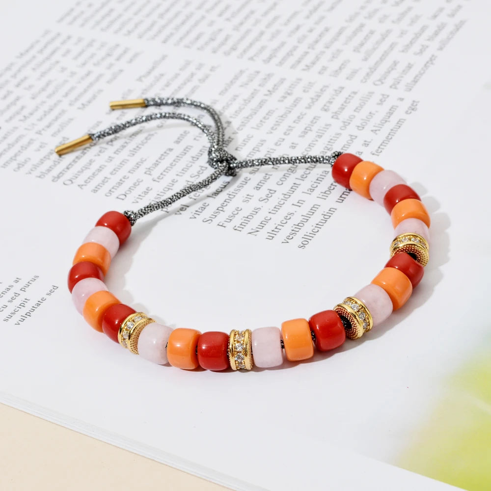 Vintage Boho Handmade Pull Tie on Rope Bracelet DIY Natural Stones Crystal Charm Beads Stone Trendy Bracelet Lucky Jewelry