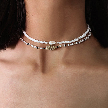 Puka Shell Pendants Necklace for Women Starfish Black White Beads Choker Collier Femme Vintage Bohemian Jewelry Dropship