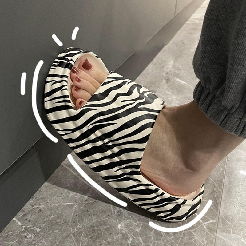 Fashion New Summer Slippers Women 2022 Cute Cow Open Toe Low Platform Flip Flops Soft  Indoor Flat Beach Slides Shoes - Charlie Dolly