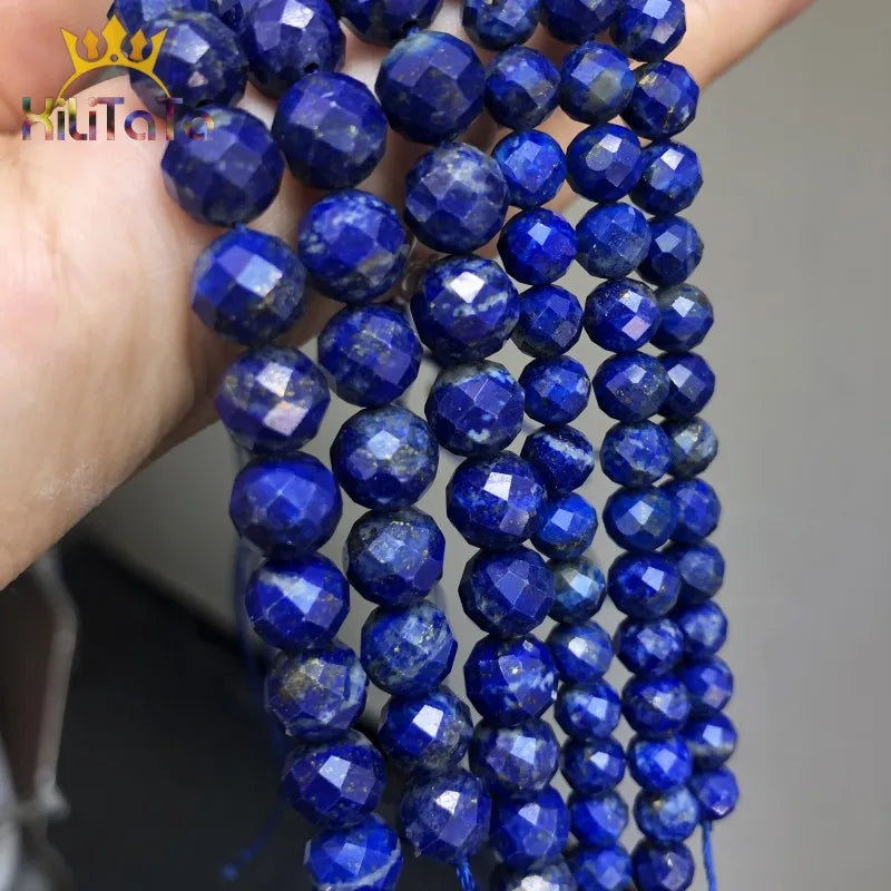 Natural Faceted Stone Beads Lapis lazuli Loose Spacer Beads For Jewelry Making DIY Bracelet Earrings Accessories 6mm/8mm 7.5''