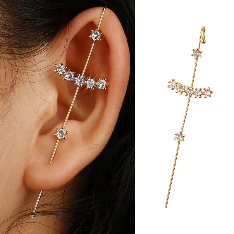 KSRA Bohemian Gold Color Earrings For Women Ear Wrap Crawler Hook Earring Zirconia Climber Long Earrings Statement Boho Jewelry