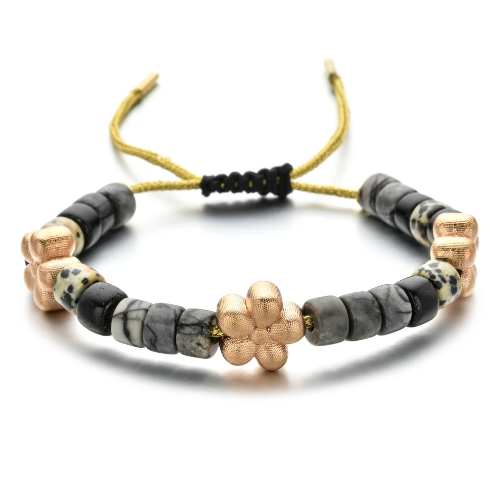 Vintage Boho Handmade Pull Tie on Rope Bracelet DIY Natural Stones Crystal Charm Beads Stone Trendy Bracelet Lucky Jewelry