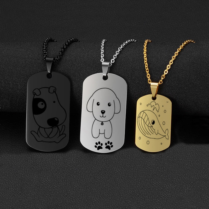 Custom Pictures Photo Necklace for Women Stainless Steel Engrave Family Name Plate Neck Pendant Dog ID name Tag Gifts Punk Rock - Charlie Dolly