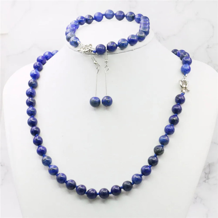 Jewelry set 8mm Egyptian Lapis Lazuli Round Beads necklace bracelet earrings Natural Stone Christmas gifts BV110 Wholesale Price - Charlie Dolly