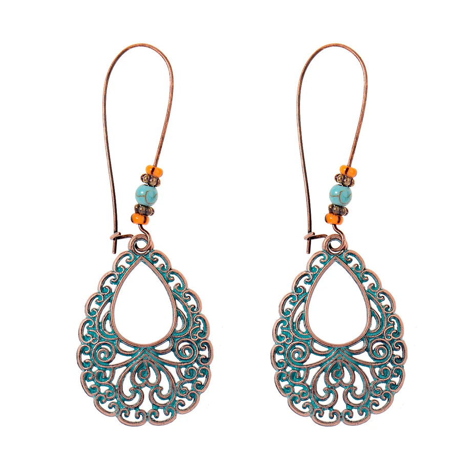 أقراط متدلية مصنوعة من سبائك البرونز العتيق للنساء أقراط Jhumka الهندية ذات سلسلة طويلة بوهو تريبل