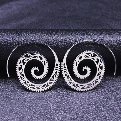 Mandala Spiral Steel Hoop Earrings Jewelry
