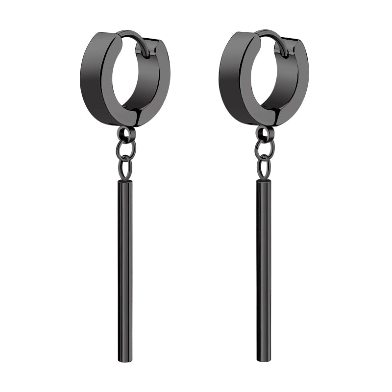 Minimalist Roronoa Zoro Earrings Bar Llong Hanging Hoops Earrings And Pendant Clip On Earrings Korean Stainles Steel Earring Men - Charlie Dolly