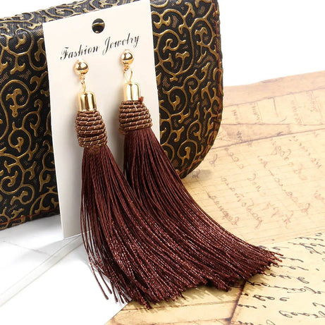 Hand Woven Silk Tassel Long Earrings Jewelry