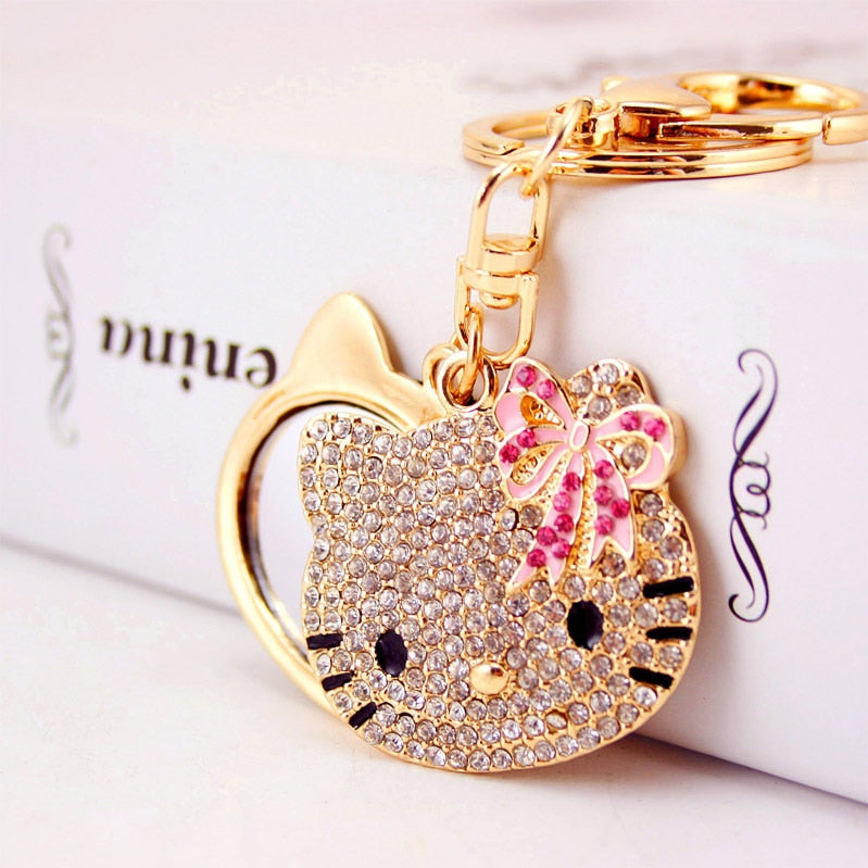 Creative Cute Set Cartoon Kitten Head Makeup Mirror Keychain Women Bag Accessories Metal Pendant Key Ring - Charlie Dolly