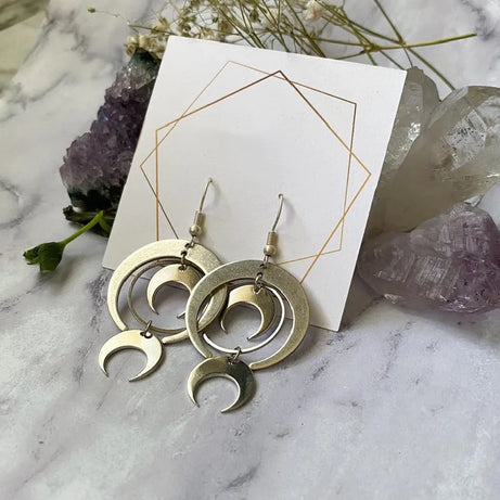 Crescent Moon Goddess Long Drop Earrings