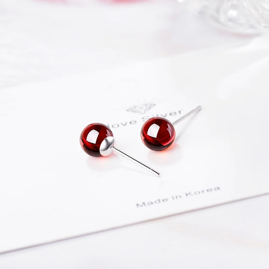 Natural Garnet Stud Earrings, 925 Silver Minimalist Everyday Jewelry