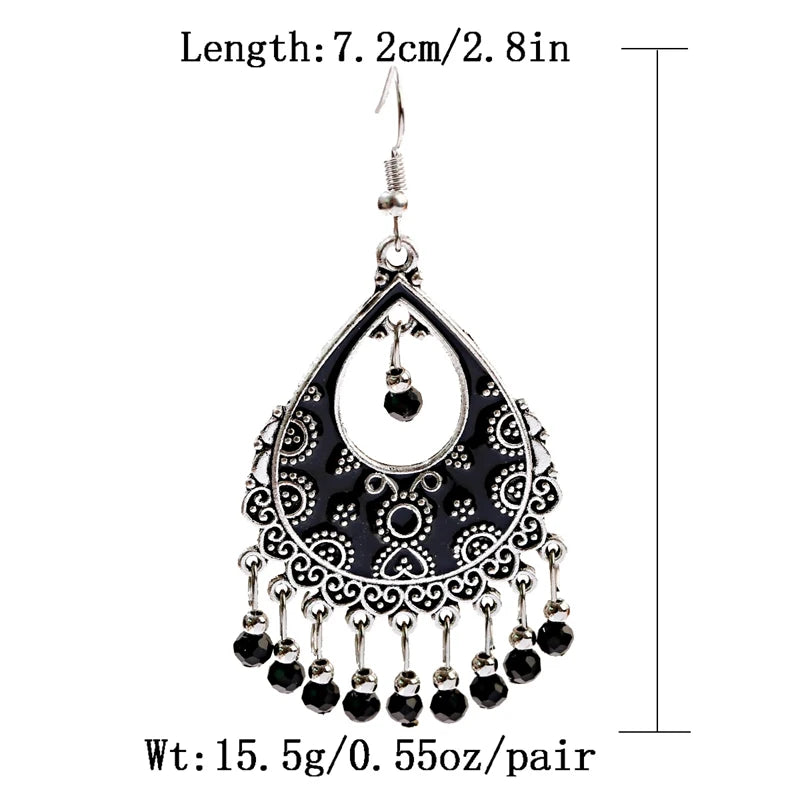 خمر الخرز الأحمر شرابة أقراط الزفاف الهندي Jhumka العتيقة بوهو الفضة اللون زهرة منحوتة إسقاط أقراط Brincos مجوهرات