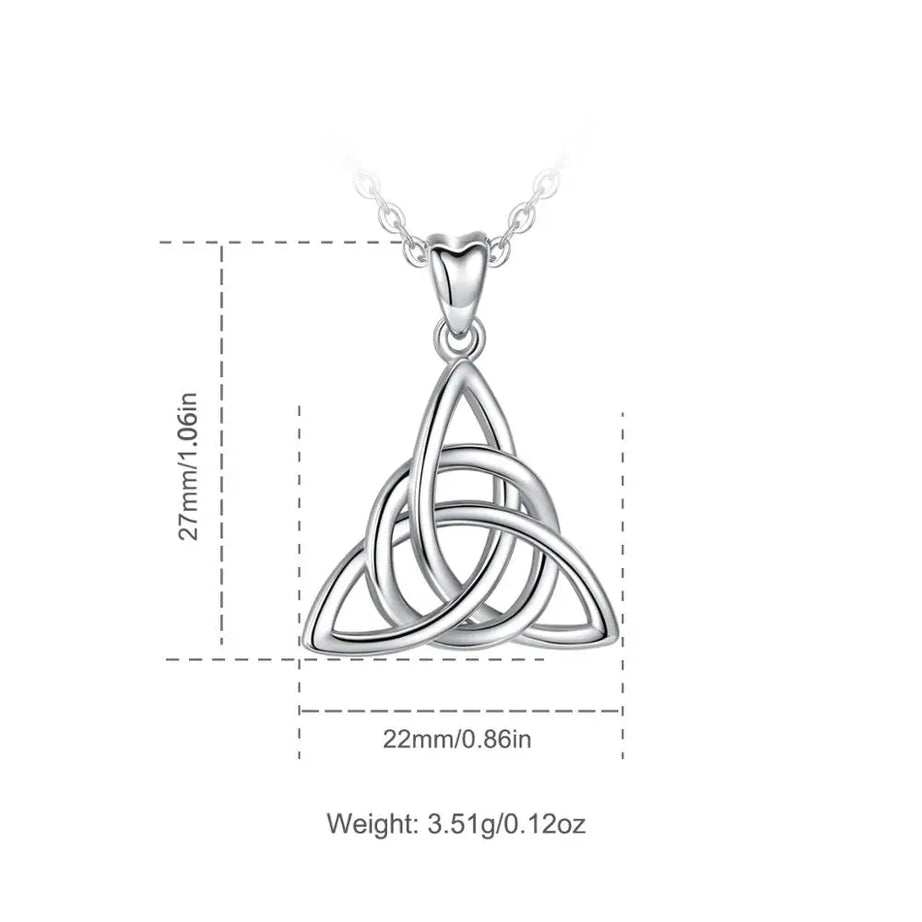 S925 Sterling Silver Celtic Knot Triangle Pendant Necklace, Purple CZ Sacred Geometry Amulet
