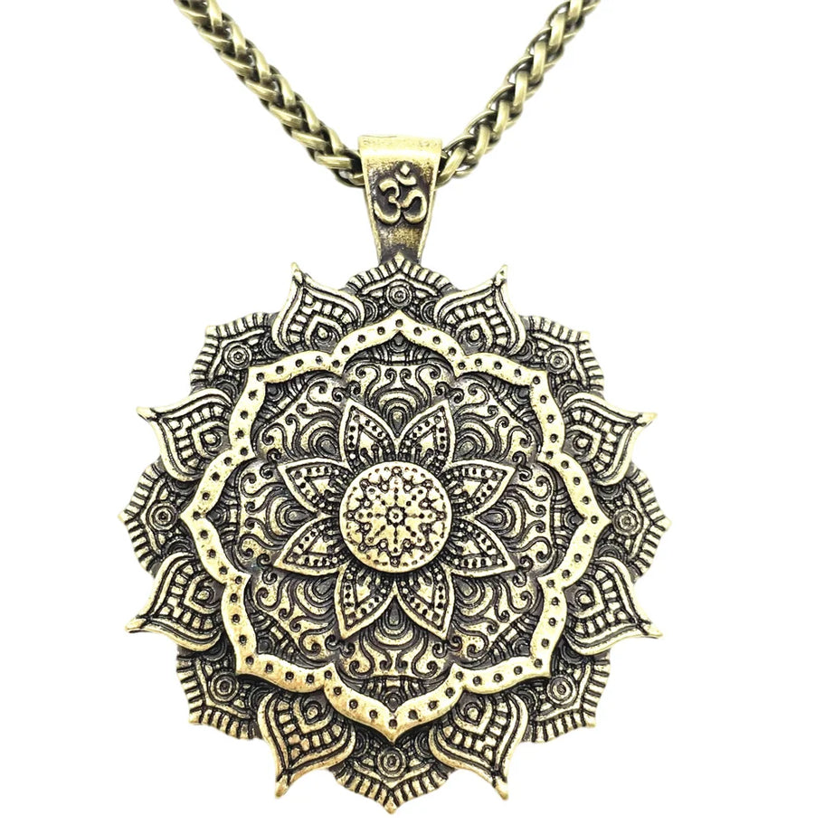 Om Lotus & Mandala Yoga Necklace, Sacred Spiritual Amulet