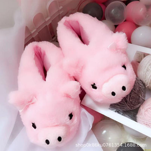 Winter warm Indoor floor bedroom Cotton Pink Pig slippers cartoon cute plush Keji slippers home slip cotton pad shoes - Charlie Dolly