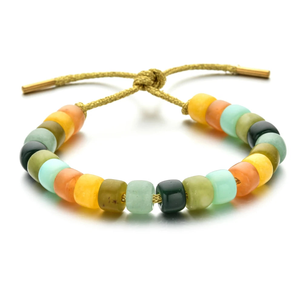 Vintage Boho Handmade Pull Tie on Rope Bracelet DIY Natural Stones Crystal Charm Beads Stone Trendy Bracelet Lucky Jewelry