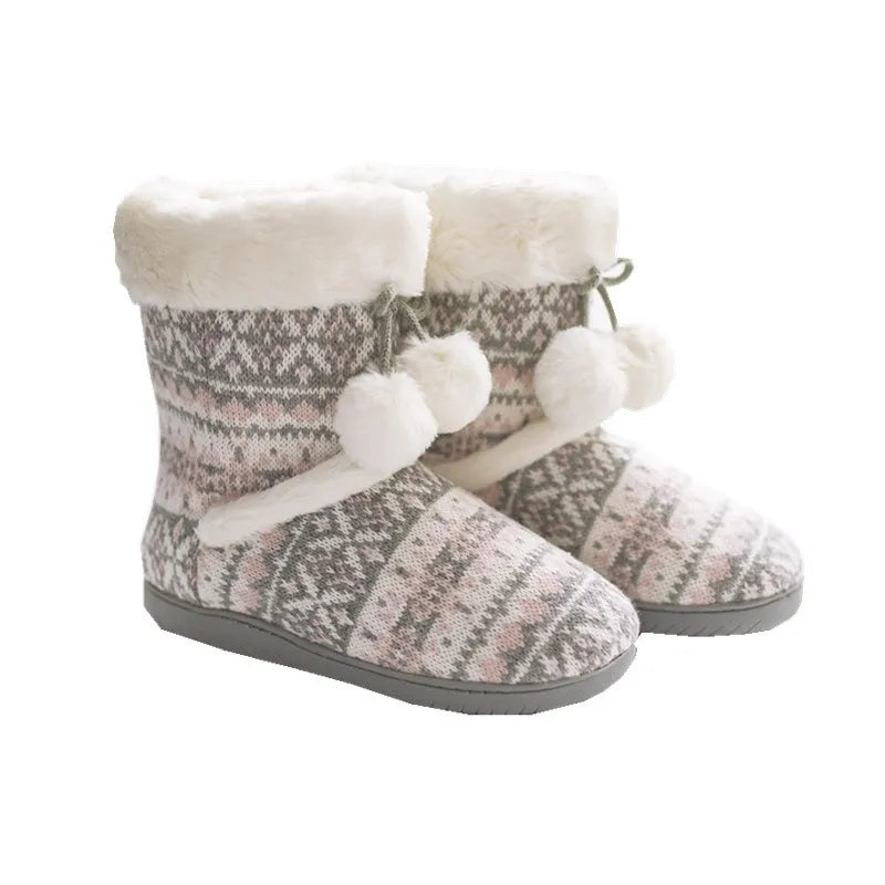 comemore Winter Home Cotton Warm Boots Soft Bottom Non-slip Female Furry Cloud Slipper Women's Home Slipper Flat Shoes for Women - Charlie Dolly