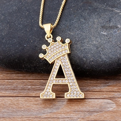 Nidin  Luxury Copper Zircon A-Z Crown Alphabet Pendant Chain Necklace Hip-Hop Style Fashion Woman Man Initial Name Jewelry - Charlie Dolly