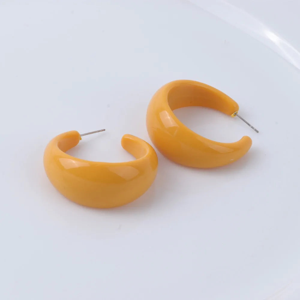 Korean Fashion C-Shape Resin Hoop Earrings for Women New Multicolor Geometric Circle Acrylic Earring Hoops Boho Jewelry Gifts