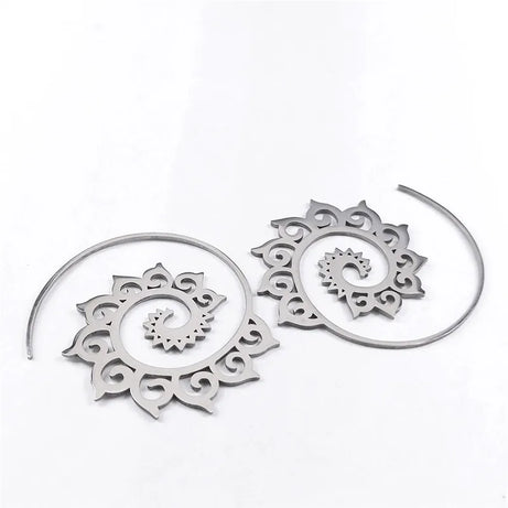 Mandala Spiral Steel Hoop Earrings Jewelry