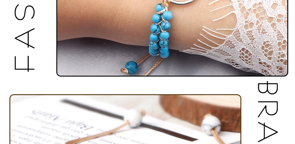 Boho Ocean Waves Bracelets Vintage Natural Stone Black Onyx Tiger Eye Beads Bracelet & Bangle Women Men Yoga Wristchain Jewelry