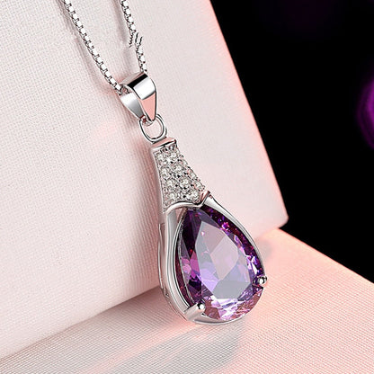 Buyee Amethyst Stone Pendant Chain 925 Sterling Silver Luxury Necklace for Woman Girl Wedding Jewelry Chain 45cm