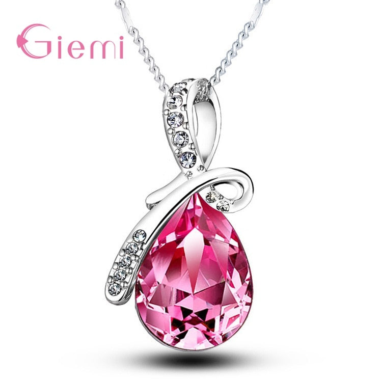 925 Sterling Silver Water Drop Pendant Necklace Quartz Crystal Charm Necklace For Women Fashion Jewelry Gifts - Charlie Dolly