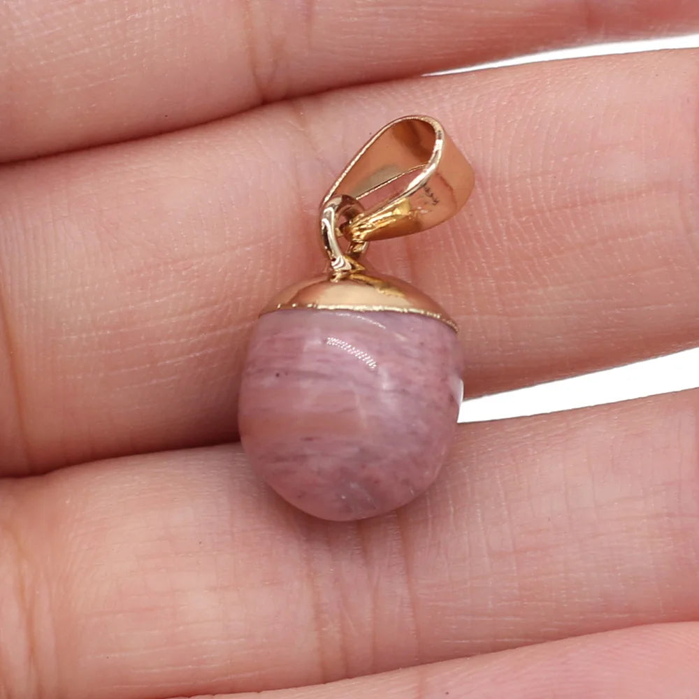 2pc Natural Stone Pendants Reiki Heal Small Round Lapis lazuli Opal for Trendy Jewelry Making Necklace Earrings Gift