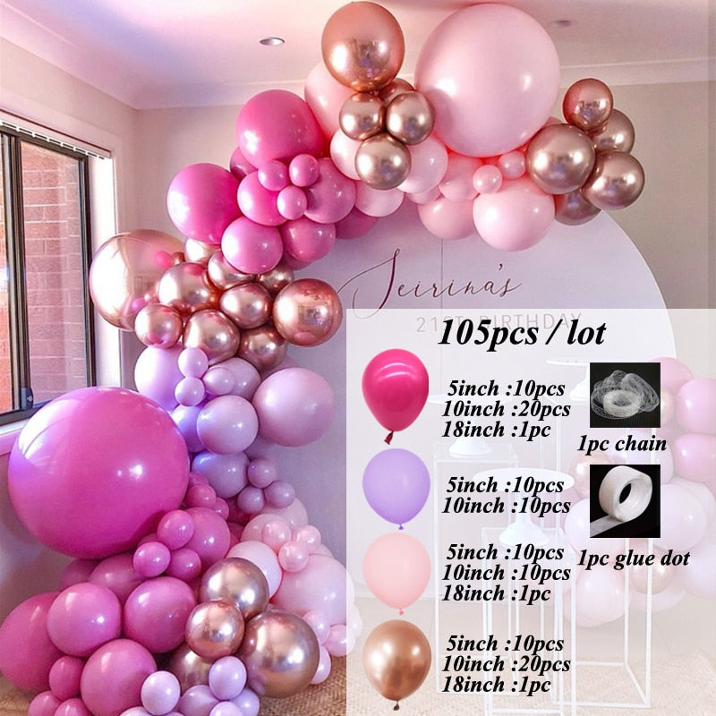 115pcs Balloon Arch Garland Rose Gold Chorme Metallic Balloons Pink Globos Happy Birthday Party Decorations Wedding Baby shower - Charlie Dolly
