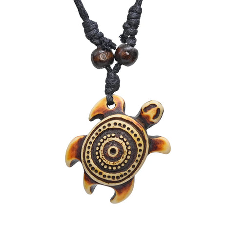 Sea Turtle Bone Pendant Wax Cord Necklace Jewelry