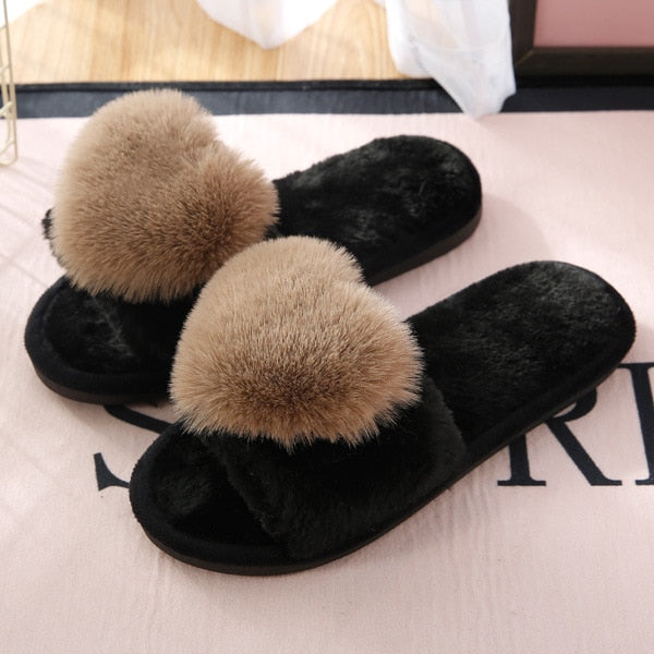 slippers women shoes woman slides plush slippers home slippers women indoor home slipper Winter Warm Faux Fur Slippers - Charlie Dolly