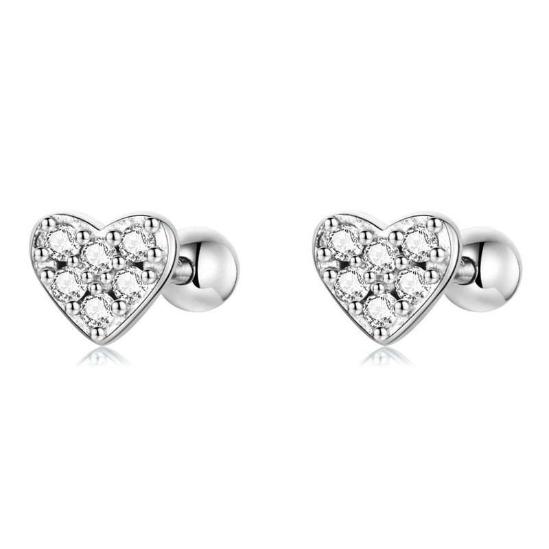 bamoer Luxury 925 Sterling Silver Pearls Ear Buckle Simple Crystal Heart Star Stud Earrings for Women Wedding Jewelry Gift - Charlie Dolly