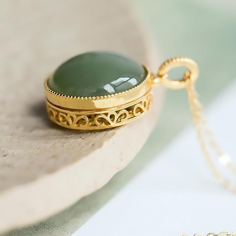 Original design  natural Hetian jade round hollow openable necklace pendant temperament exquisite charm ladies jewelry - Charlie Dolly
