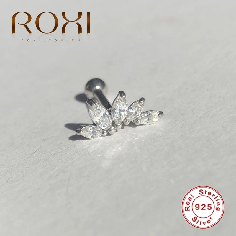 ROXI Small Crown Moon Star Lightning Constellation Stud Earrings for Women 925 Sterling Silver Piercing Earring Kolczyki Damskie